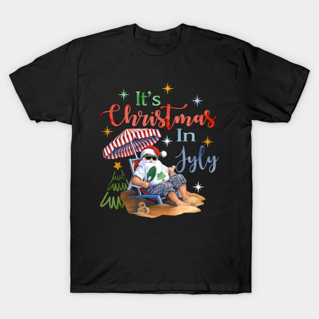 Christmas In July Santa Beach Summer Float Xmas Funny T-Shirt by Sky full of art